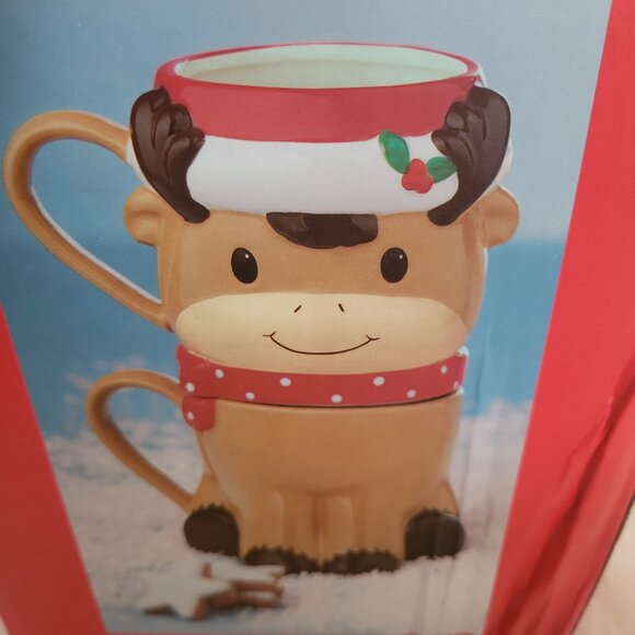 Holiday Lane Reindeer Set of 2 Stacked Mugs - Picture 7 of 7
